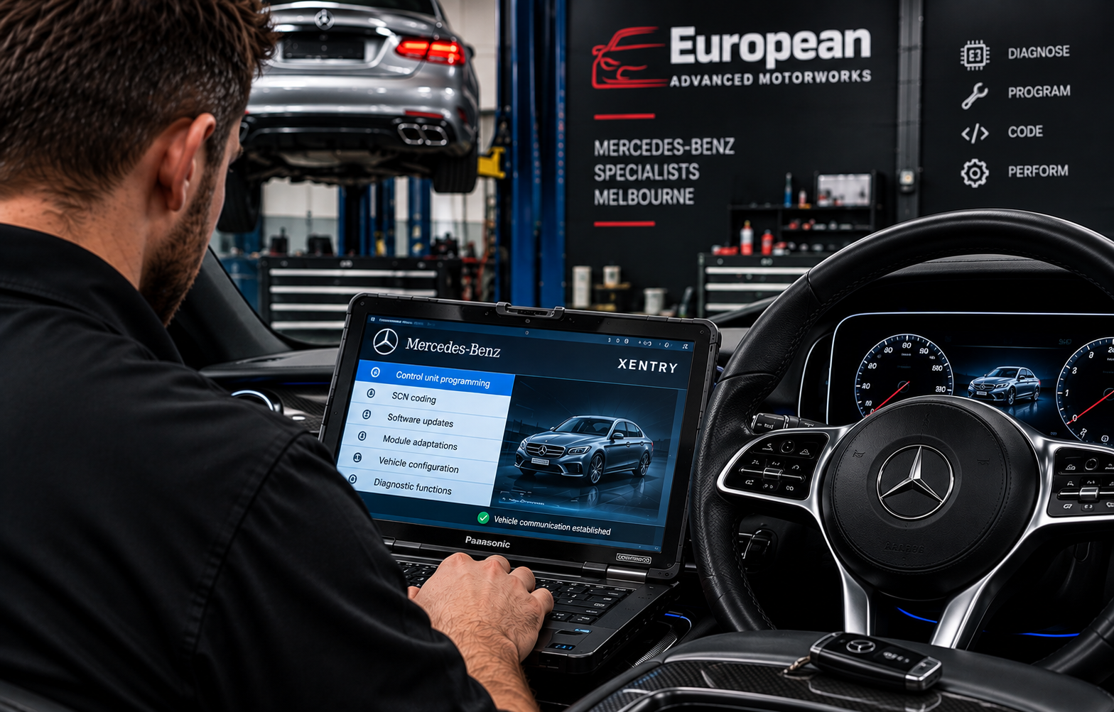 Mercedes-Benz programming and coding diagnostics using XENTRY in Melbourne